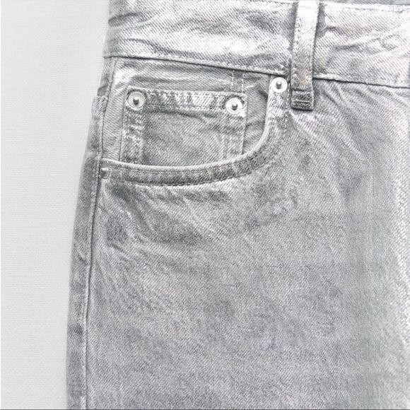 Zara NWT Viral Silver Coated High Rise Jeans Size 6 Sold Out Online Bloggers Fav - Picture 5 of 11